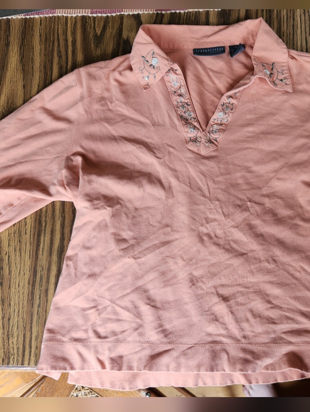 Relativity Salmon Colored 3/4 Sleeve Crop Top